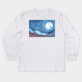 Jimin BTS Serendipity Watercolor Painting Boy and the Moon Kids Long Sleeve T-Shirt